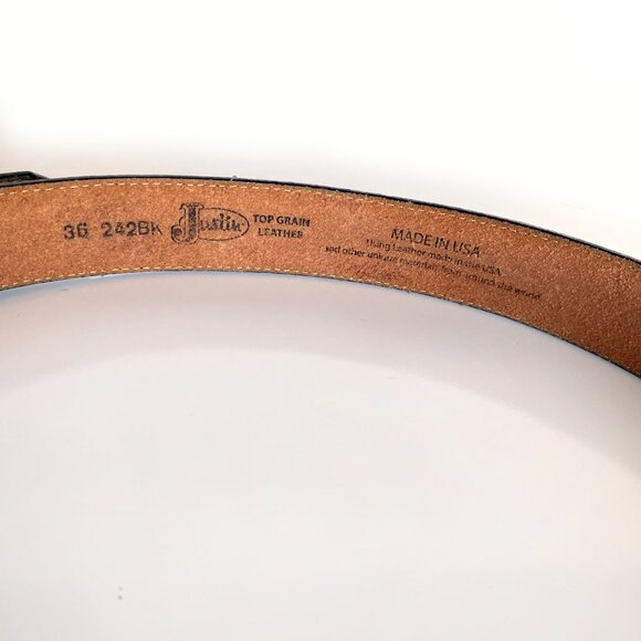 Justin Black TROPHY WESTERN Top Grain Leather Belt Size 36 Made in USA - Picture 2 of 9